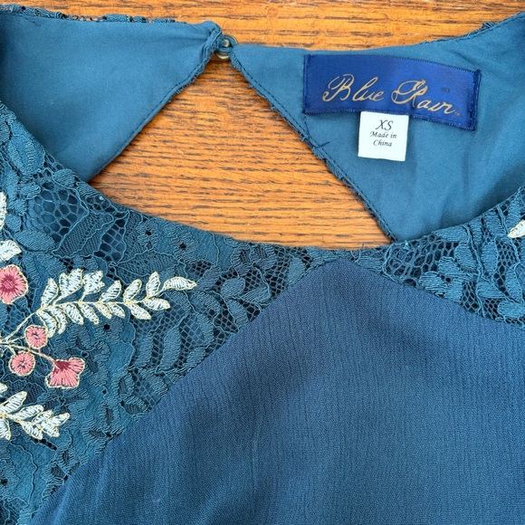 Blue Rail Peach/Pick Floral Embroidered Teal Blouse Lined Open Back Women’s XS - Picture 6 of 12